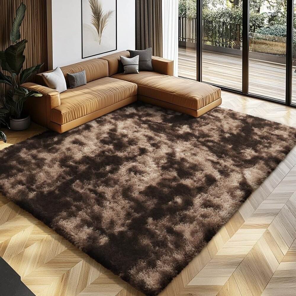 New 8x10 Brown Shag Area Rug, Ultra Soft Fluffy Carpet for Bedroom & Nursery